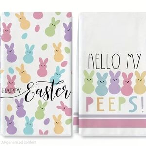 New Set of 2 Easter Bunny Peeps Themed Kitchen Towels 24" x 16"